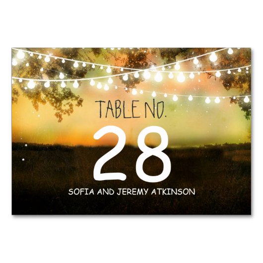 String Lights Trouwtafel Nummer Kaart Plaats Kaart (Voorkant)