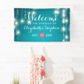 String Lights & Turquoise Glitter Weddenschap Welk Spandoek (Insitu)
