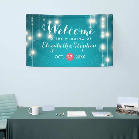 String Lights & Turquoise Glitter Weddenschap Welk Spandoek (Beurs)
