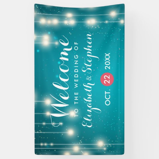String Lights & Turquoise Glitter Weddenschap Welk Spandoek (Verticaal)