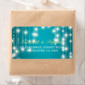 String Lights & Turquoise Glitter Wedding Address Etiket (Insitu)