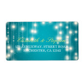 String Lights & Turquoise Glitter Wedding Address Etiket (Voorkant)