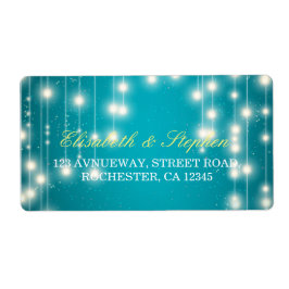 String Lights & Turquoise Glitter Wedding Address Etiket