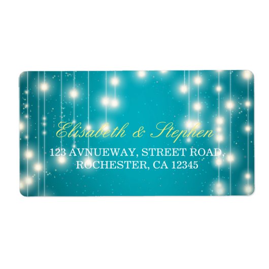 String Lights & Turquoise Glitter Wedding Address Etiket (Voorkant)