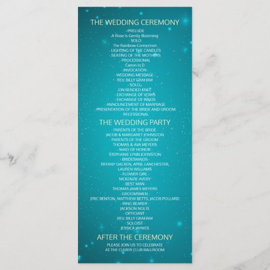 String Lights & Turquoise Glitter Wedding Program Programmakaart (Achterkant)