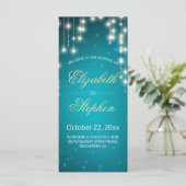 String Lights & Turquoise Glitter Wedding Program Programmakaart (Staand voorkant)