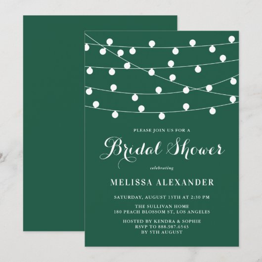 String Lights | Uitnodiging voor groene bridal (Voorkant / Achterkant)