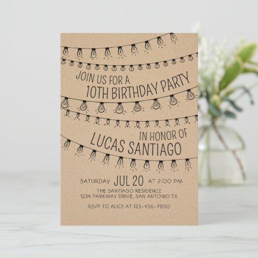 String Lights Verjaardag uitnodiging (Staand voorkant)