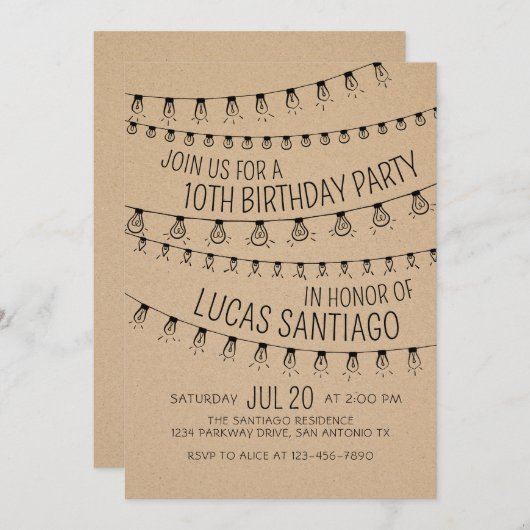 String Lights Verjaardag uitnodiging (Voorkant / Achterkant)