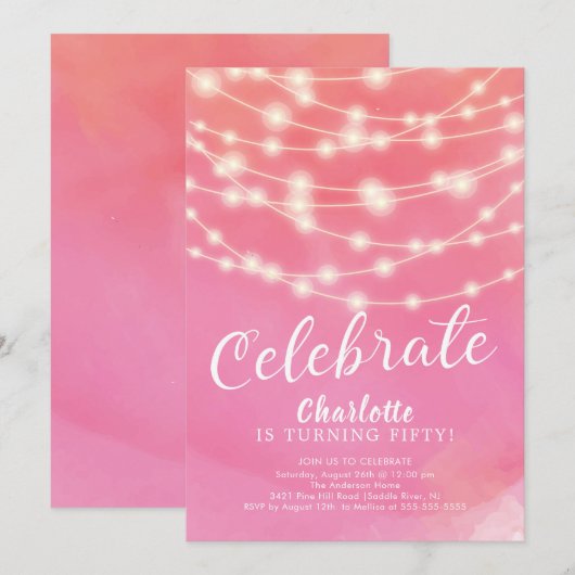 String Lights Vieren Uitnodiging voor Volwassen Ve (Voorkant / Achterkant)