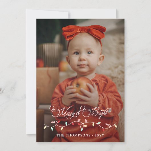 String Lights Vrolijk Helder Kerstmis Grote Foto Feestdagenkaart (Voorkant)