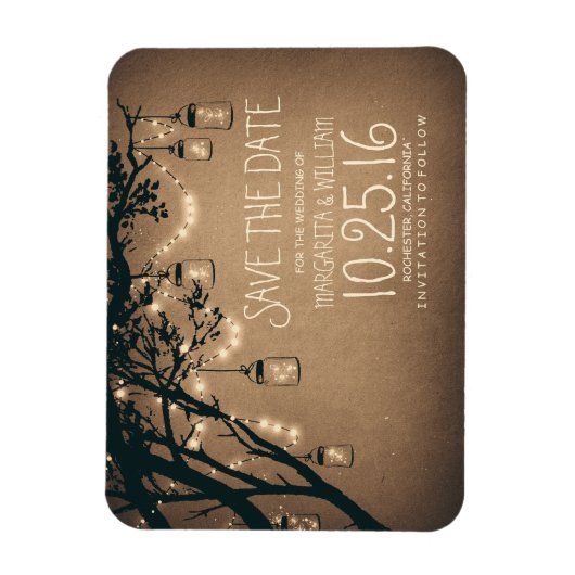 String Lights vuurvliegjes Mason Jars Save the Dat Magneet (Verticaal)