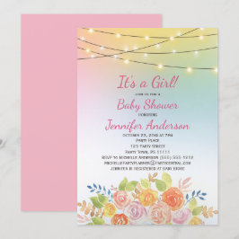 String Lights Waterverf Floral Girl Baby shower Kaart