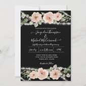 String Lights Waterverf Floral Roos Black Wedding Kaart (Voorkant)
