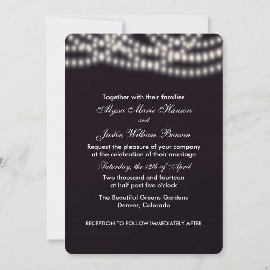 String Lights Wedding Invitation Kaart (Voorkant)