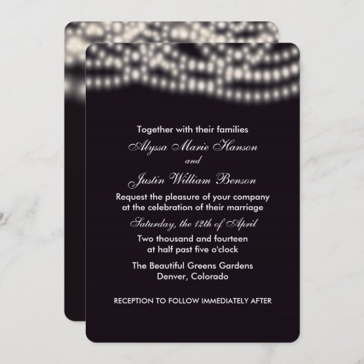 String Lights Wedding Invitation Kaart (Voorkant / Achterkant)