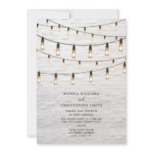 String Lights White Brick Wedding