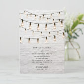 String Lights White Brick Wedding Kaart (Staand voorkant)