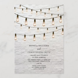 String Lights White Brick Wedding Kaart