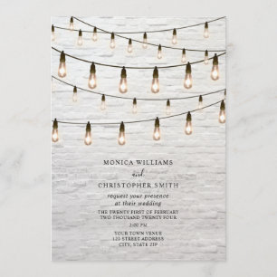 String Lights White Brick Wedding Kaart