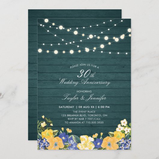 String Lights & Wood | 30e Jubileum voor weddensch Kaart (Voorkant / Achterkant)