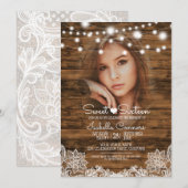 String Lights Wood and Lace Sweet 16 Feest Kaart (Voorkant / Achterkant)