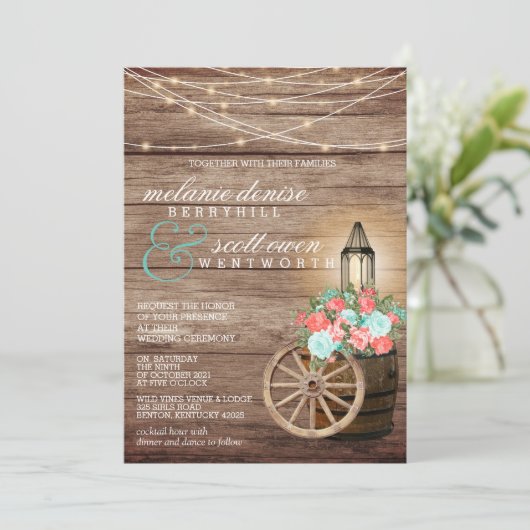 String Lights, Wood Barrel en Blauwgroen, koraalbl Kaart (Staand voorkant)