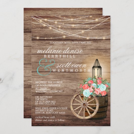 String Lights, Wood Barrel en Blauwgroen, koraalbl Kaart (Voorkant / Achterkant)