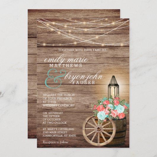 String Lights, Wood Barrel en Blauwgroen, koraalbl Kaart (Voorkant / Achterkant)