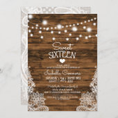 String Lights Wood en Lace Sweet 16 Party Kaart (Voorkant / Achterkant)