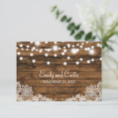 String Lights Wood en Lace Wedding Favor Bedankkaart (Staand voorkant)