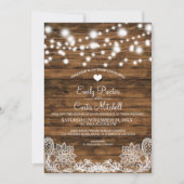 String Lights Wood en Lace Wedding Invitation Kaart (Voorkant)
