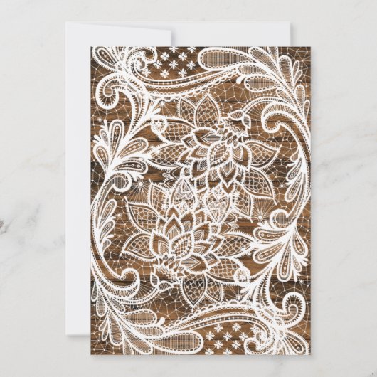 String Lights Wood en Lace Wedding Invitation Kaart (Achterkant)