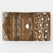 String Lights Wood en Lace Wedding Spandoek (Horizontaal)