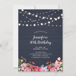 String Lights & Wood | Floral Adult Birthday Party Kaart