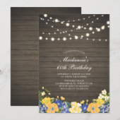 String Lights & Wood | Floral Adult Birthday Party Kaart (Voorkant / Achterkant)