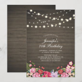 String Lights & Wood | Floral Adult Birthday Party Kaart (Voorkant / Achterkant)