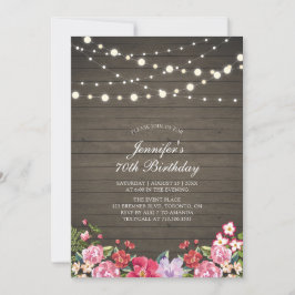 String Lights & Wood | Floral Adult Birthday Party Kaart