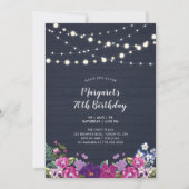 String Lights & Wood | Floral Adult Birthday Party Kaart (Voorkant)