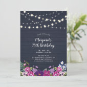 String Lights & Wood | Floral Adult Birthday Party Kaart (Staand voorkant)