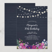 String Lights & Wood | Floral Adult Birthday Party Kaart (Voorkant / Achterkant)