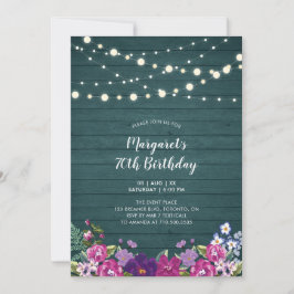 String Lights & Wood | Floral Adult Birthday Party Kaart