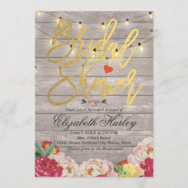 String Lights & Wood Floral Vrijgezellenfeest Wedd Kaart