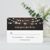 String Lights Wood Purple Blue Floral Wedding RSVP Kaartje (Staand voorkant)
