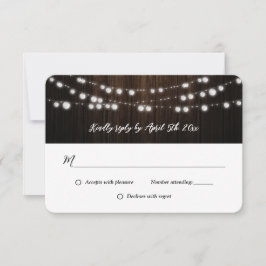 String Lights Wood Purple Blue Floral Wedding RSVP Kaartje