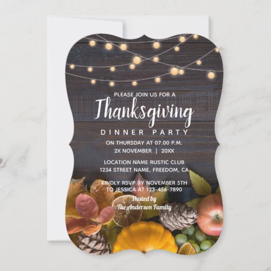 String Lights Wood Rustic Leaves Herfst Thanksgivi Kaart (Voorkant)