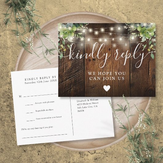 String Lights Wood Song Request RSVP Briefkaart