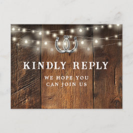String Lights Wood Song Request RSVP Postcard Uitnodiging Briefkaart