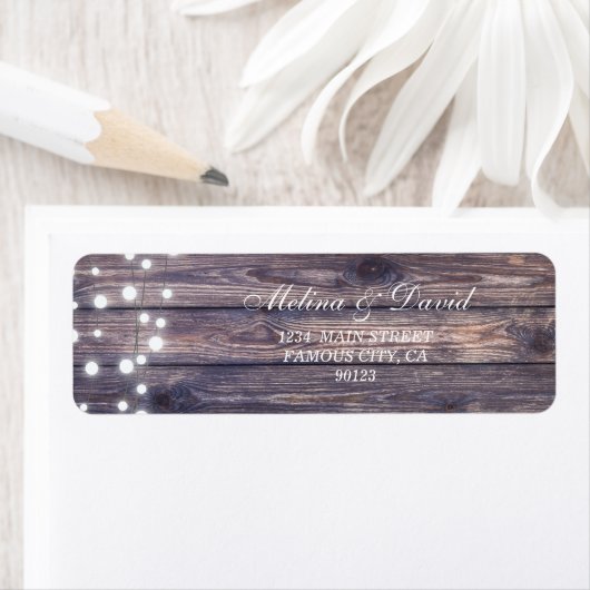 String Lights Wooden Background Address Label (Insitu)