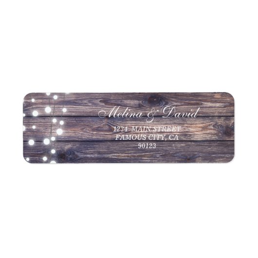 String Lights Wooden Background Address Label (Voorkant)